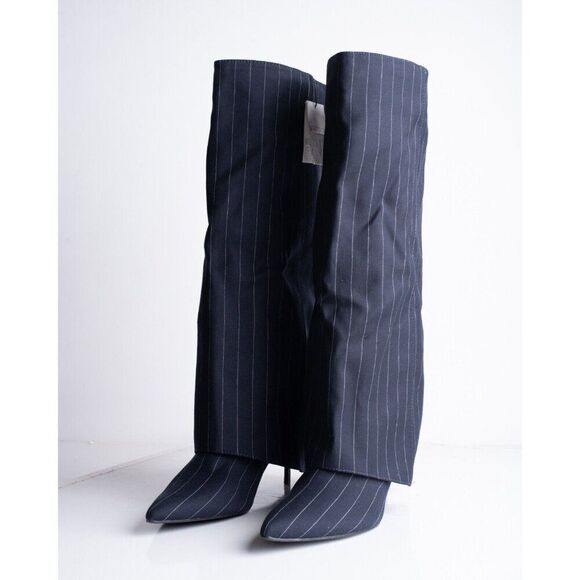 Zara Womens Boots Knee High Fabric Gaiter Navy Blue US 10 EU 41 3085/310 NWT - Picture 2 of 9